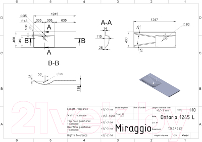 Умывальник Miraggio Ontario Matt 1245 L