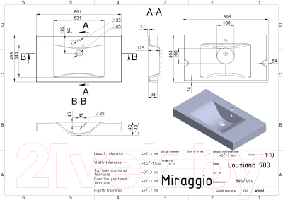 Умывальник Miraggio Lousiana 900