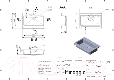 Умывальник Miraggio Edam