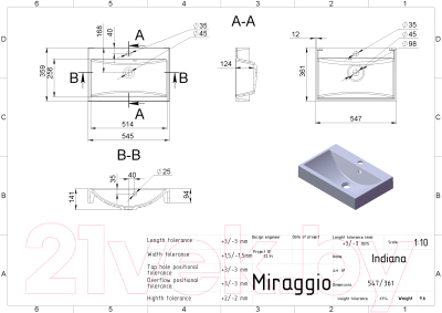 Умывальник Miraggio Indiana Matt