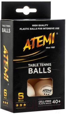 Набор мячей для настольного тенниса Atemi 3* (6шт, белый)