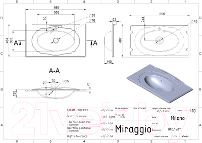 Умывальник Miraggio Milano Matt