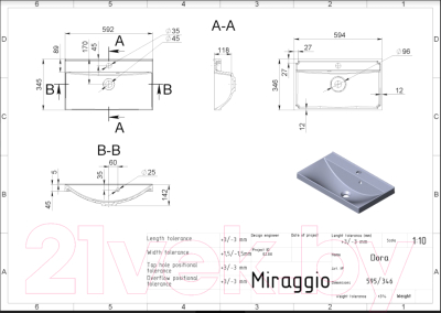 Умывальник Miraggio Dora Matt