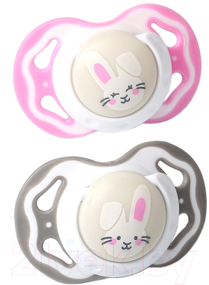 

Набор пустышек BabyOno, С разноцветным рисунком;розовый;серый, Зайчик силиконовая / 1225/03
