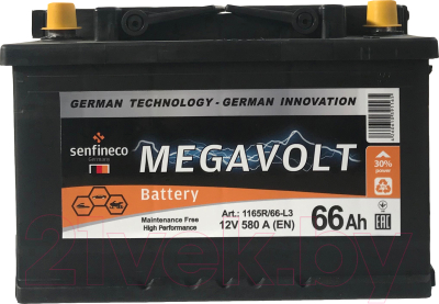 

Автомобильный аккумулятор Senfineco, Megavolt 1172L/66-L3