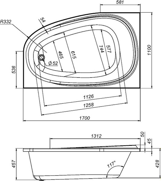 Ванна акриловая AM.PM Like R W80A-170R110W-A