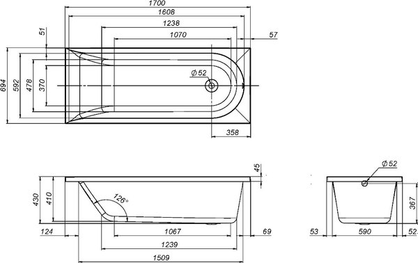 Ванна акриловая AM.PM Spirit W72A-170-070W-A2