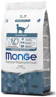 Сухой корм для кошек Monge Monoprotein Sterilized Trout (1.5кг)