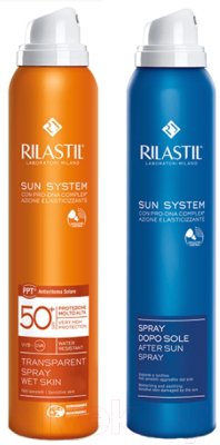 Набор косметики для тела Rilastil Sun System прозр. спрей SPF50+ д/чувст кожи+спрей увл. успокаив. (200мл+200мл)