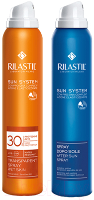Набор косметики для тела Rilastil Sun System прозр. спрей SPF30 д/чувст. кожи+спрей увл. успокаив. (200мл)