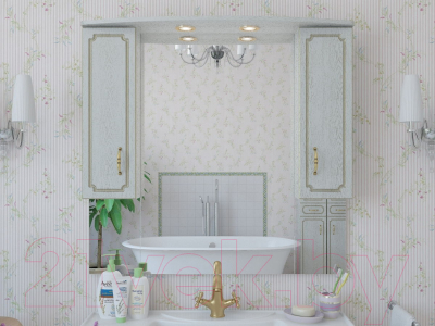Шкаф с зеркалом для ванной Какса-А Патина 120 / 459785 (бежевый/золотистый)