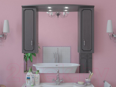 Шкаф с зеркалом для ванной Какса-А Патина 105 / 459775 (серый/черный)