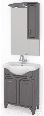 Шкаф с зеркалом для ванной Какса-А Патина 65 / 459773 (серый/черный)