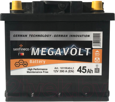 

Автомобильный аккумулятор Senfineco, Megavolt 1011R/45-L1