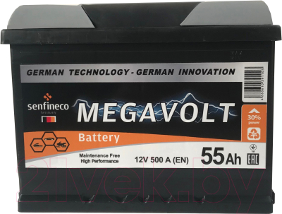 Автомобильный аккумулятор Senfineco Megavolt 1110L/55-L2 (55 А/ч)