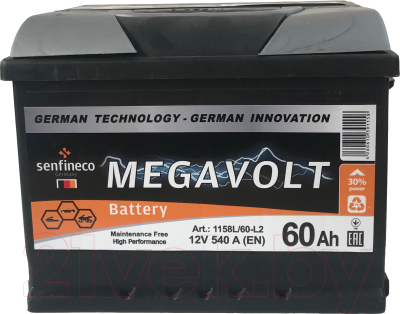 

Автомобильный аккумулятор Senfineco, Megavolt 1141R/60-L2
