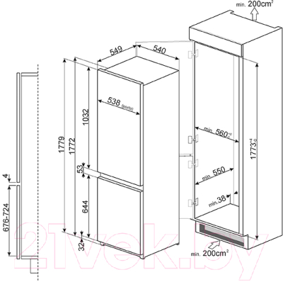 Встраиваемый холодильник Smeg C3172NP1