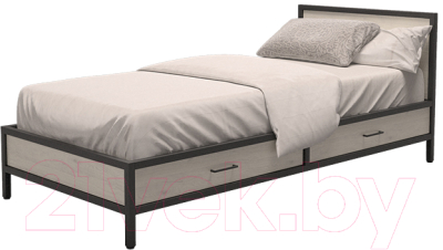 Односпальная кровать Millwood Neo Loft КМ-3.1 Ш 207x97x81 (дуб беленый/металл черный)