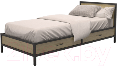 Односпальная кровать Millwood Neo Loft КМ-3.1 Ш 207x97x81 (дуб натуральный/металл черный)