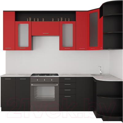 Готовая кухня Артём-Мебель Виола СН-114 со стеклом МДФ глянец 2.6x1.5 Правая (глянец красный/черный)