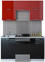 Кухонный гарнитур Интерлиния Мила Gloss 50-15 (бордовый/черный) - 