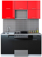 Кухонный гарнитур Интерлиния Мила Gloss 50-15 (красный/черный) - 