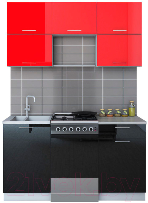 Готовая кухня Интерлиния Мила Gloss 50-15 (красный/черный)