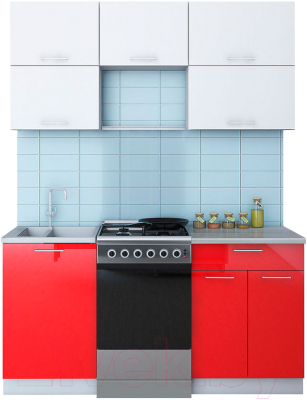 Кухонный гарнитур Интерлиния Мила Gloss 50-16 (белый/красный)