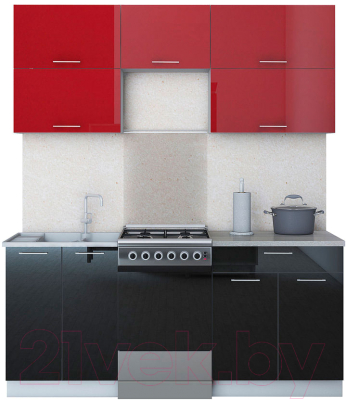 Готовая кухня Интерлиния Мила Gloss 50-18 (бордовый/черный)