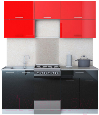 Готовая кухня Интерлиния Мила Gloss 50-18 (красный/черный)