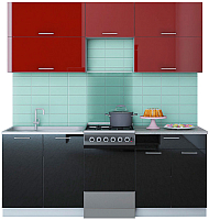 Готовая кухня Интерлиния Мила Gloss 50-20 (бордовый/черный) - 