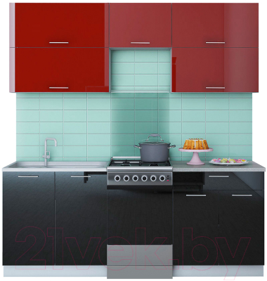Готовая кухня Интерлиния Мила Gloss 50-20 (бордовый/черный)