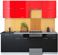 Кухонный гарнитур Интерлиния Мила Gloss 50-22 (красный/черный) - 