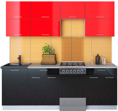 Готовая кухня Интерлиния Мила Gloss 50-22 (красный/черный)