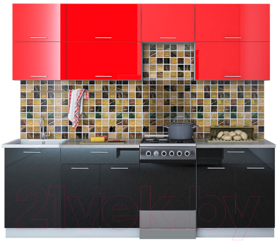 Кухонный гарнитур Интерлиния Мила Gloss 50-24 (красный/черный)