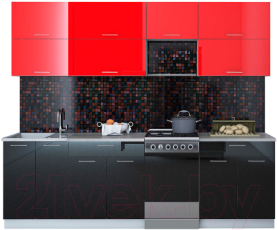 Готовая кухня Интерлиния Мила Gloss 50-25 (красный/черный)