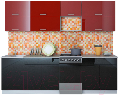 Готовая кухня Интерлиния Мила Gloss 50-26 (бордовый/черный)