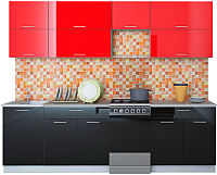 Кухонный гарнитур Интерлиния Мила Gloss 50-26 (красный/черный) - 