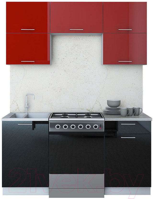 Готовая кухня Интерлиния Мила Gloss 60-16 (бордовый/черный)