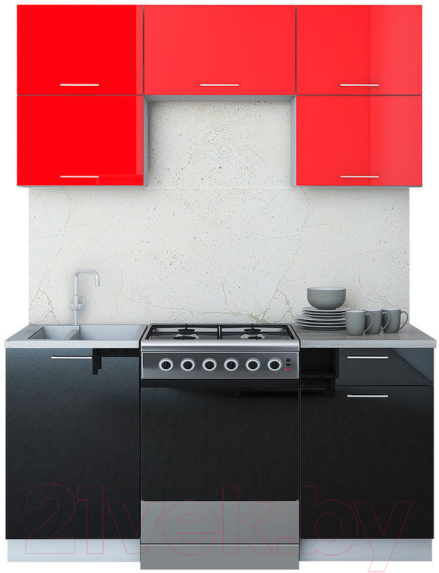 Готовая кухня Интерлиния Мила Gloss 60-16 (красный/черный)