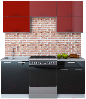 Готовая кухня Интерлиния Мила Gloss 60-18 (бордовый/черный)