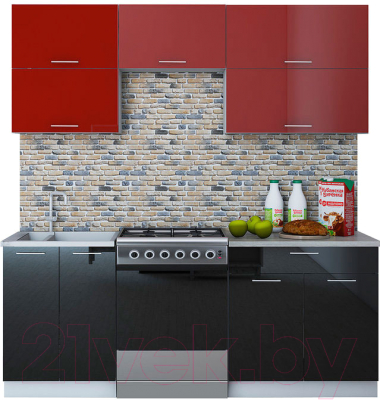 Кухонный гарнитур Интерлиния Мила Gloss 60-20 (бордовый/черный)