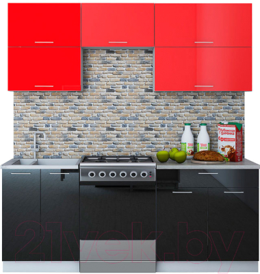 Готовая кухня Интерлиния Мила Gloss 60-20 (красный/черный)