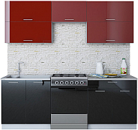 Готовая кухня Интерлиния Мила Gloss 60-22 (бордовый/черный) - 