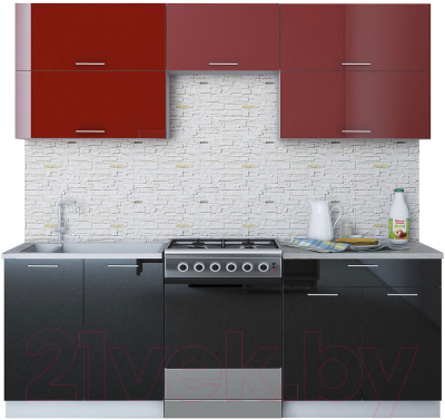 Готовая кухня Интерлиния Мила Gloss 60-22 (бордовый/черный)