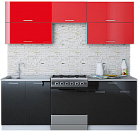 Готовая кухня Интерлиния Мила Gloss 60-22 (красный/черный) - 