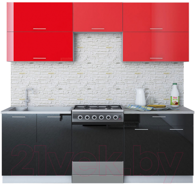 Готовая кухня Интерлиния Мила Gloss 60-22 (красный/черный)