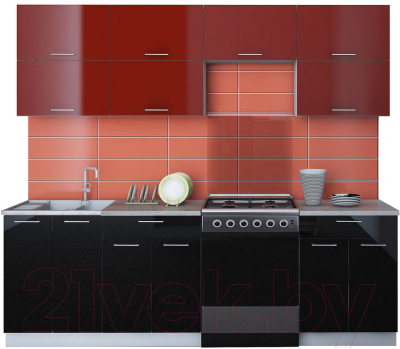 Готовая кухня Интерлиния Мила Gloss 60-24 (бордовый/черный)