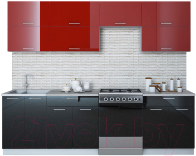 Готовая кухня Интерлиния Мила Gloss 60-26 (бордовый/черный)