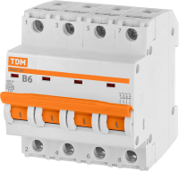 Выключатель автоматический TDM ВА47-29 4Р 6А (В) 4.5кА / SQ0206-0054 - 
